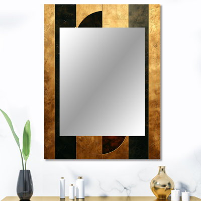 Géométrique noyer Essential Forms II - miroir moderne, miroir mural doré unique, impression d'art en métal