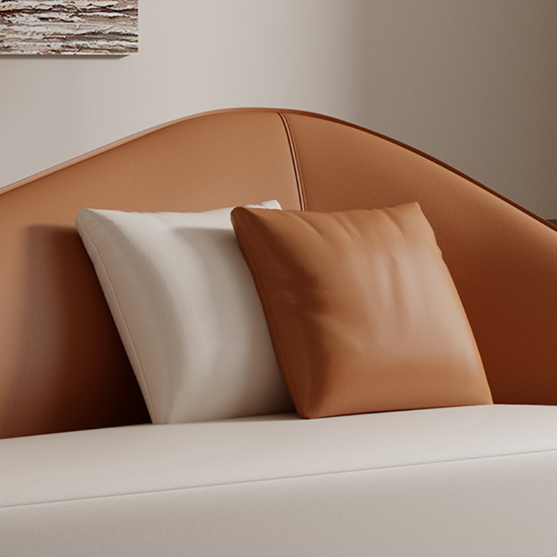 Méridienne moderne en cuir synthétique, Accoudoir à droite (vu de face), Beige / orange