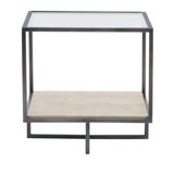 Harlow Glass Top Cross Legs End Table with Storage