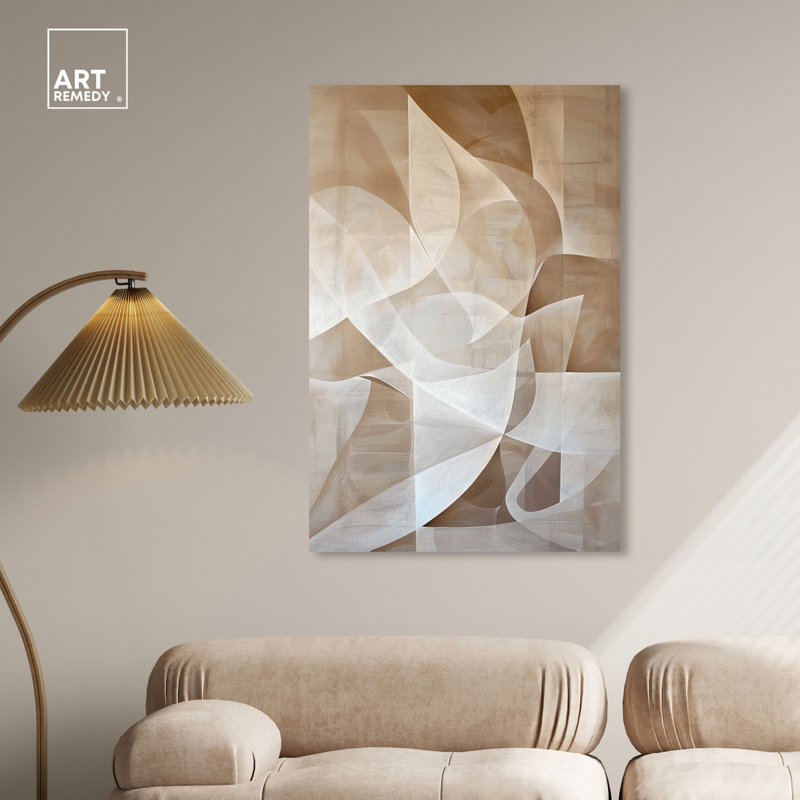 Art Remedy Scattered Thoughts Beige and White Abstract Canvas Wall Art