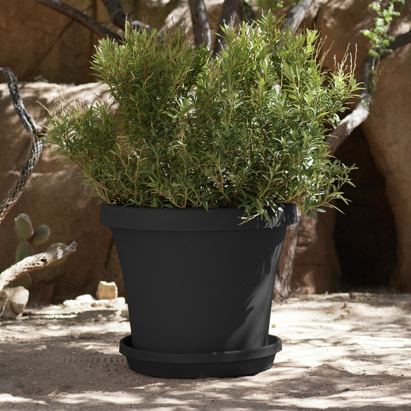 Pot à fleur intérieur / extérieur en plastique Terra, Noir, H 20,25 po x l 23,75 po x P 23,75 po
