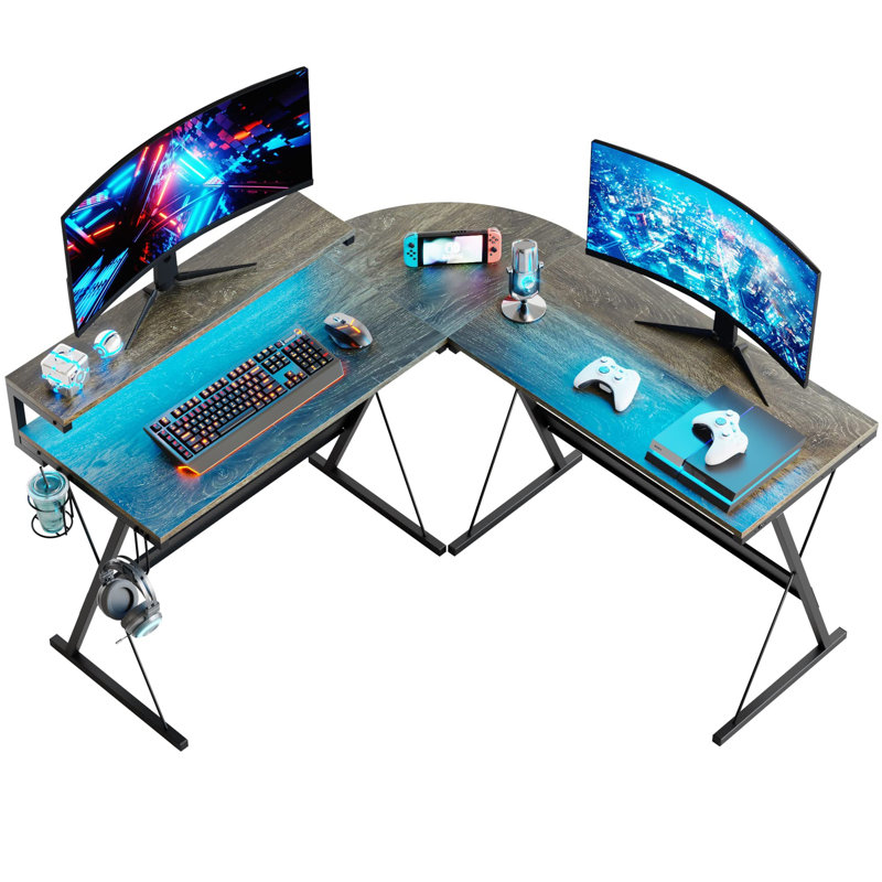 Ivica L-Shaped Computer Desk, Black, Grey