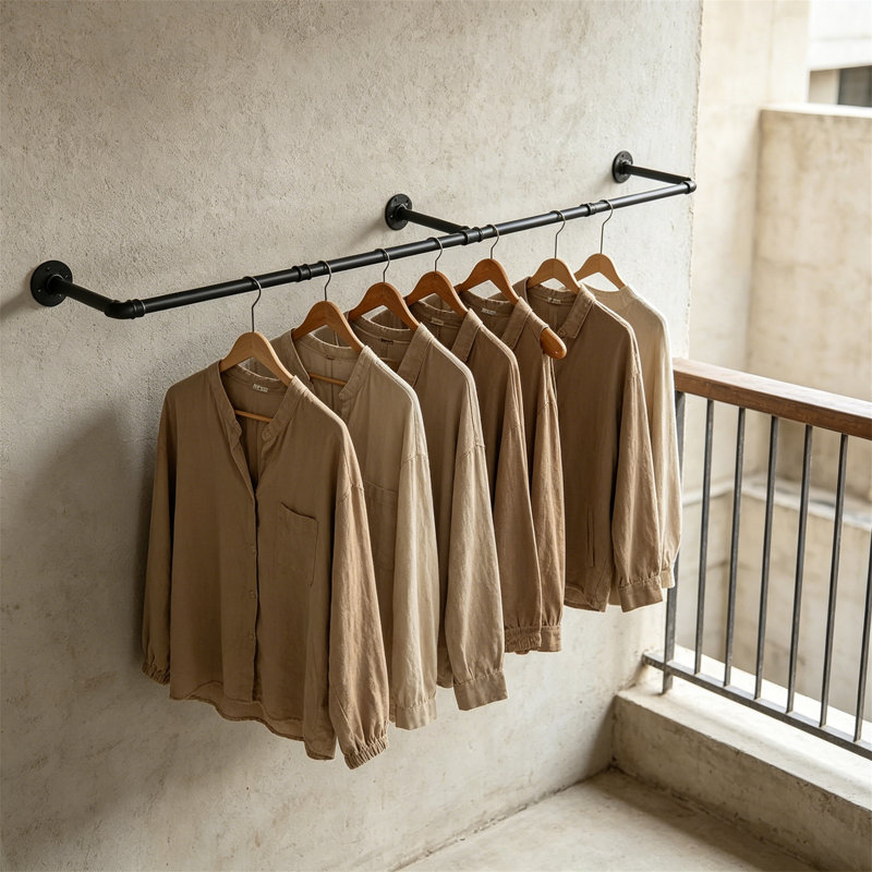 Heavy Duty Industrial Pipe Garment Rack Wall Mounted, Rustic Space Saving Clothes Bar