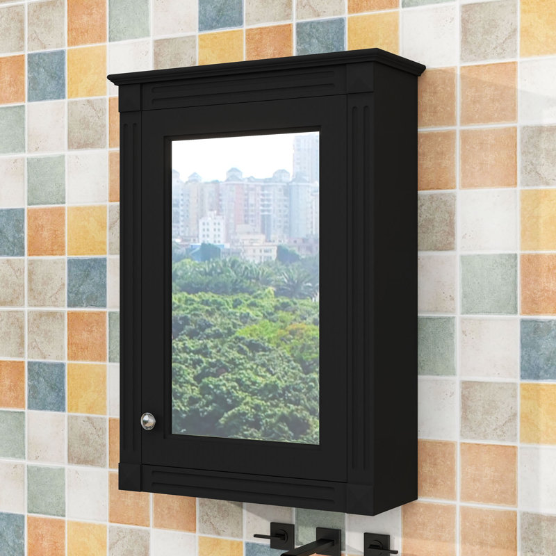 Armoire de rangement murale avec miroir et tablette réglable, Noir