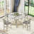 Solid Wood 4-Person Dining Set Grey Extendable Dining Table With Upholstered Padded Chairs