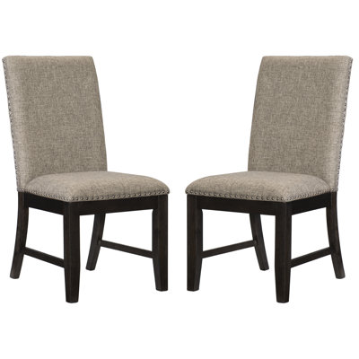 2 chaises de salle à manger de style rustique, revêtement en tissu, placage de chêne, structure en bois, 24,72 po Profondeur du produit: 2 pièces de bois, revêtement brun, siège de pièce, H 20 po x 24,5 po, dimensions: 39,5 po