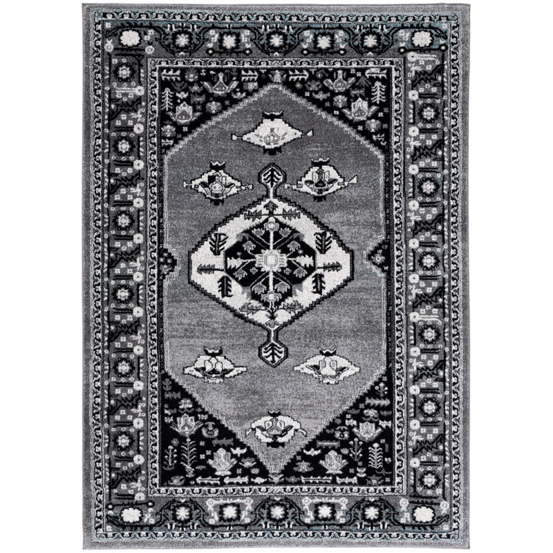 Evanoff 262 Area Rug In Grey / Black, Rectangle 6'7" x 9'