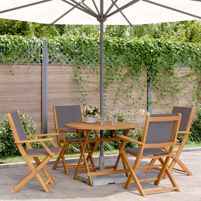 4 - Person Acacia Wood Patio Dining Set with Round Table, Anthracite