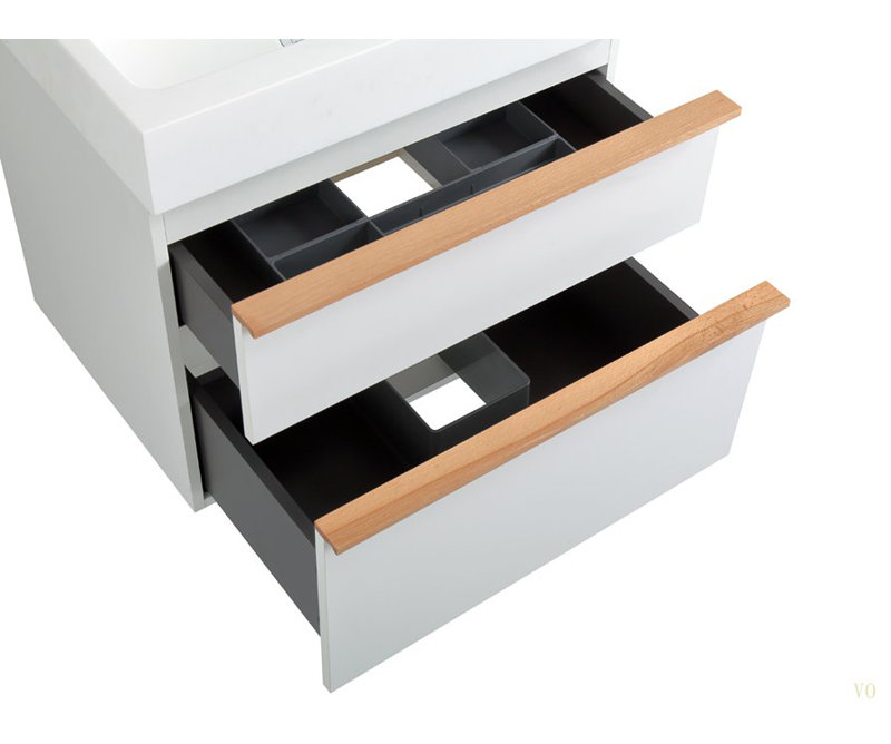 Meuble-lavabo mural VELA de 24 po avec lavabo en acrylique intégré, 2 tiroirs à fermeture en douceur, armoire flottante pré-assemblée