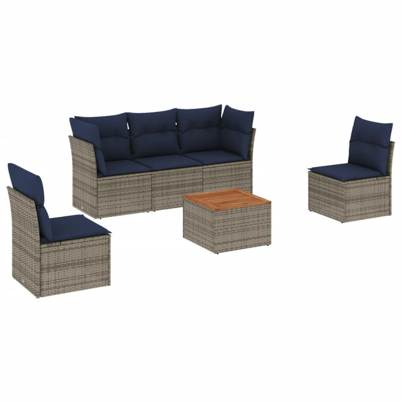  Ensemble de canapé de patio 6 pièces avec coussins en rotin de polyester gris