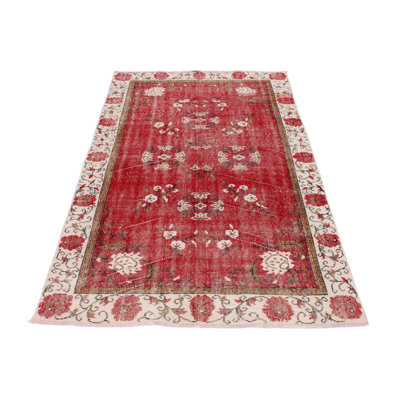 4x7 Red and Ivory Turkish Overdyed Rug