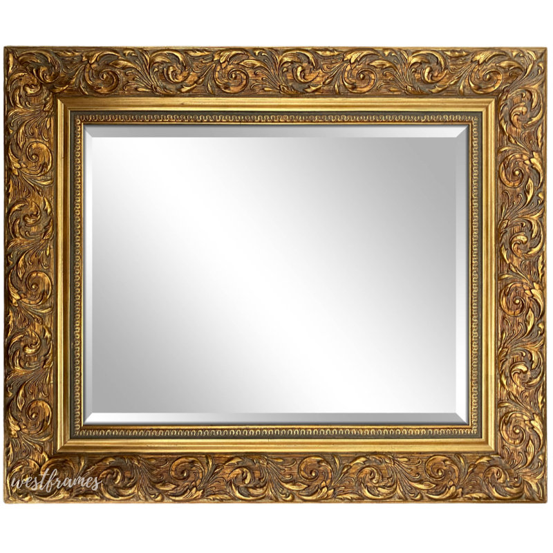 Bella French Ornate Embossed Framed Wall Mirror, 28.25" x 22.25", Antique Gold