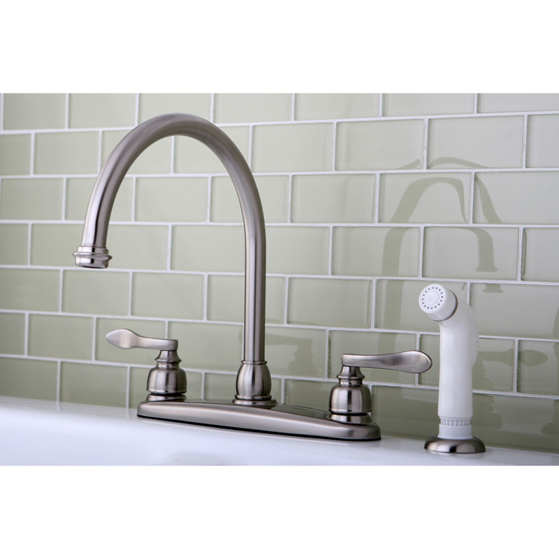 Robinet de cuisine à poignée double avec jet latéral NuWave French, Nickel brossé