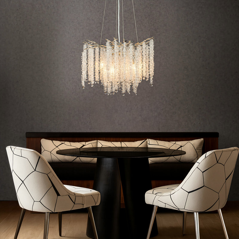20'' Modern Glam Crystal Polish Nickel Chandelier Branch Style 4-light Pendant Ceiling Light For Dining Room Bedroom Living Room Entryway