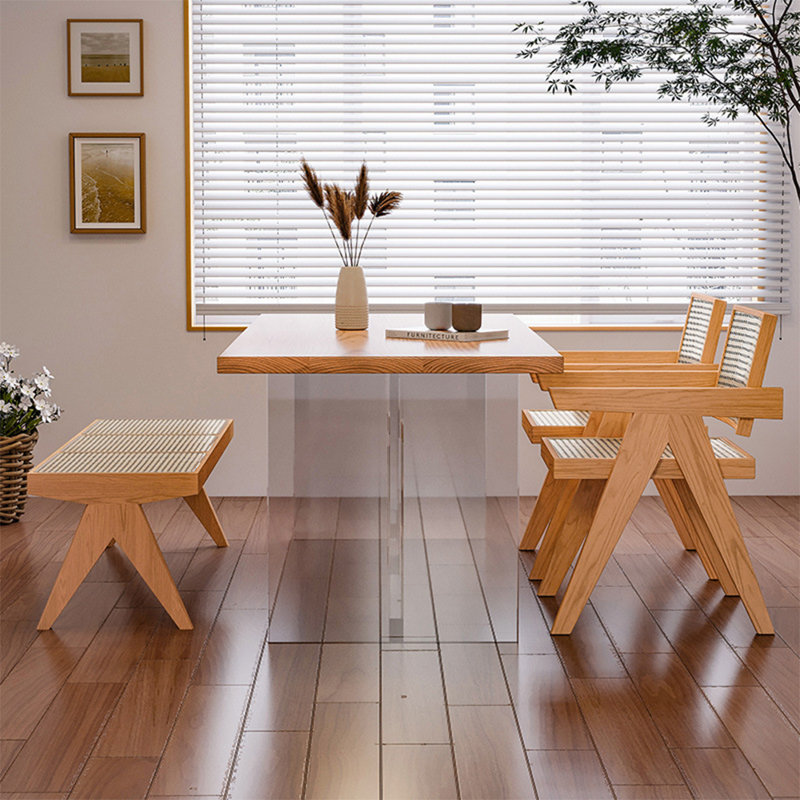Table de salle à manger moderne en bois massif et acrylique, H 29,5 po x L 62,9 po x l 27,5 po