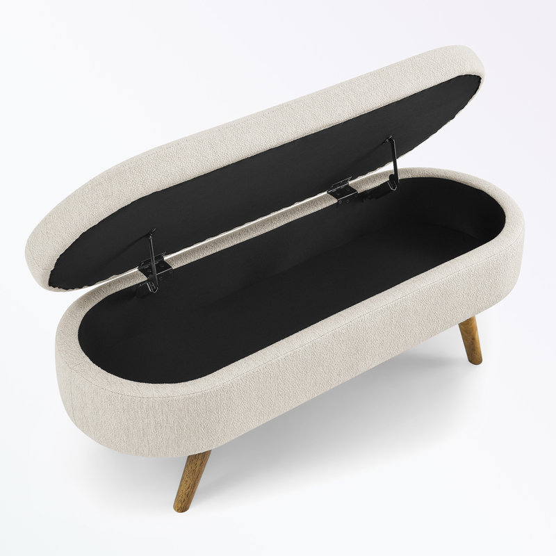 Caisyn Linen Upholstered Storage Bench, Beige, Walnut