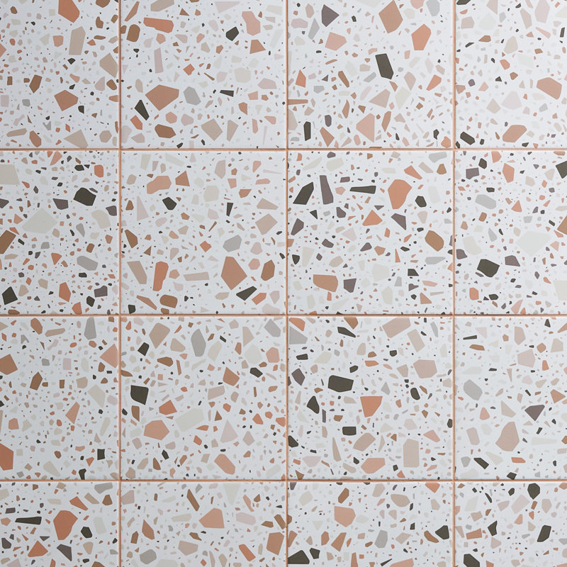 Confetti 8" x 8" Italian Terrazzo Porcelain Tile, White/Orange/Cotto