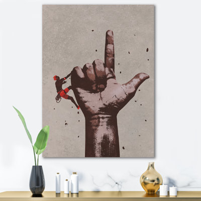 Doigt pointant vers le haut, signe avec grimpeur - Peinture sur toile