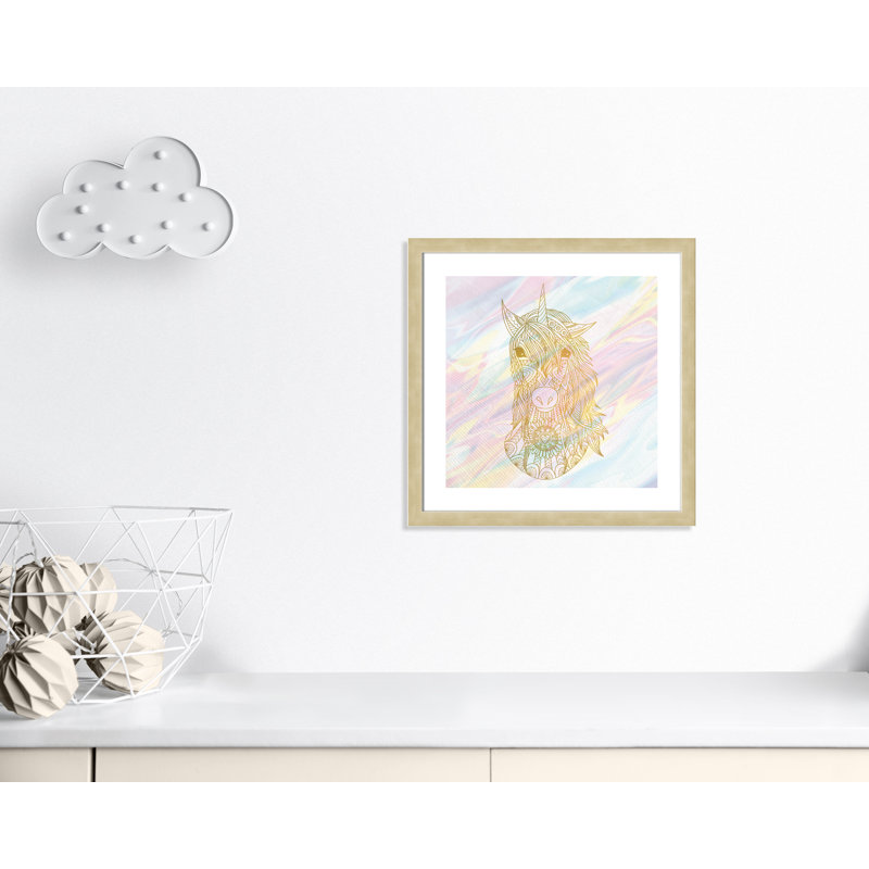 Unicorn Dreaming Fantasy & Sci-Fi, 24.5" H x 24.5" W x 0.63" D, Champagne Flat Framed