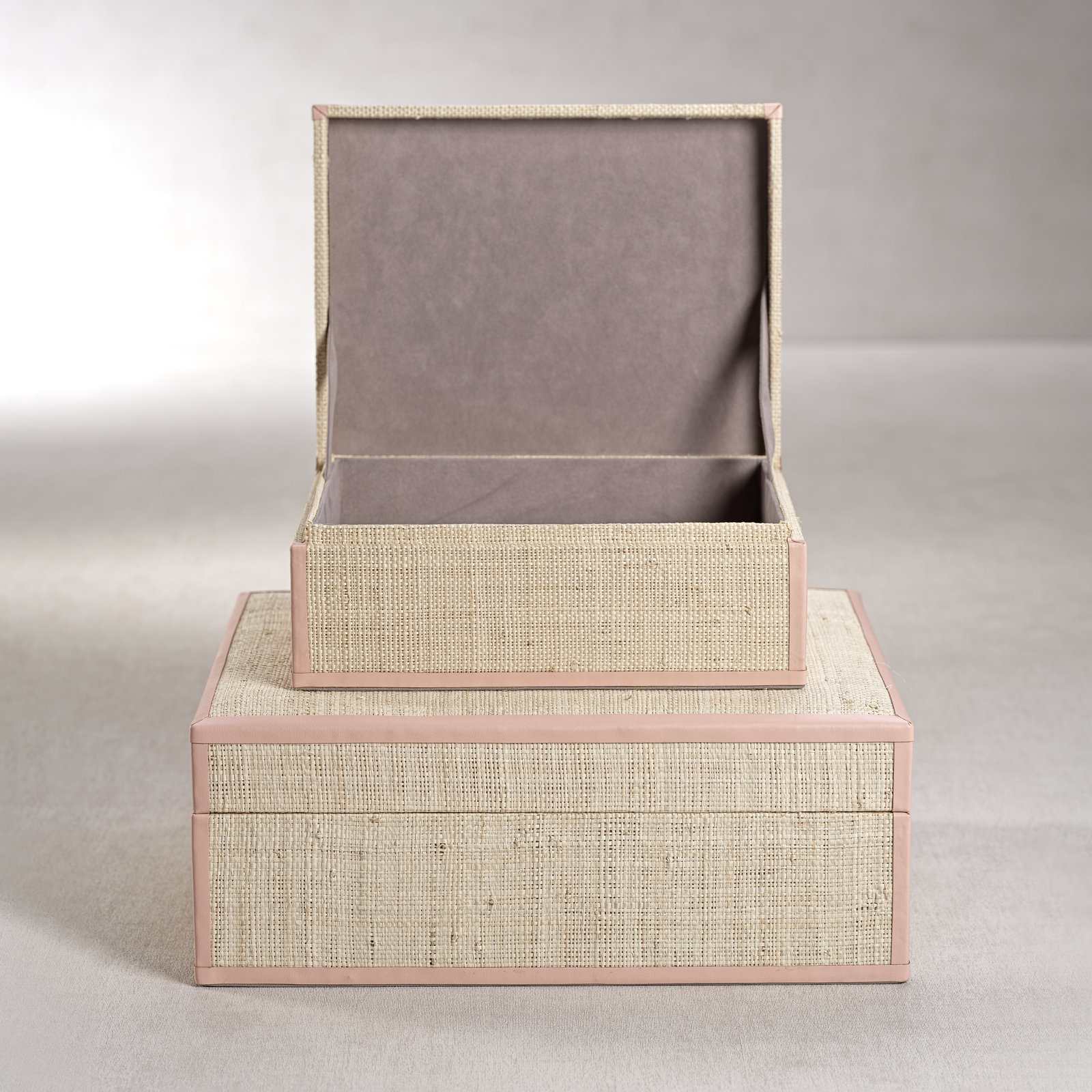 Hadaway Fiber Raffia Decorative Box, 3.5" H x 9" W x 7" D, Pink/Natural