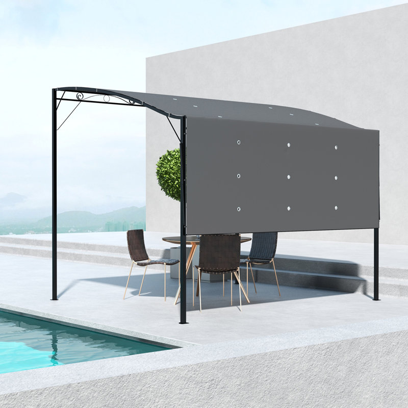 10 ft x 8 ft Dark Gray Steel Patio Gazebo with Extendable Awning