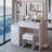 41" Large Size Left Bedside Cabinet Vanity Table+Cushioned Stool, Extra Large Touch Control LED Mirror, 3-Colour Switch, Multi Layer High Capacity Storage Fashionable Dresser, Suitable For Large Space-1574485602