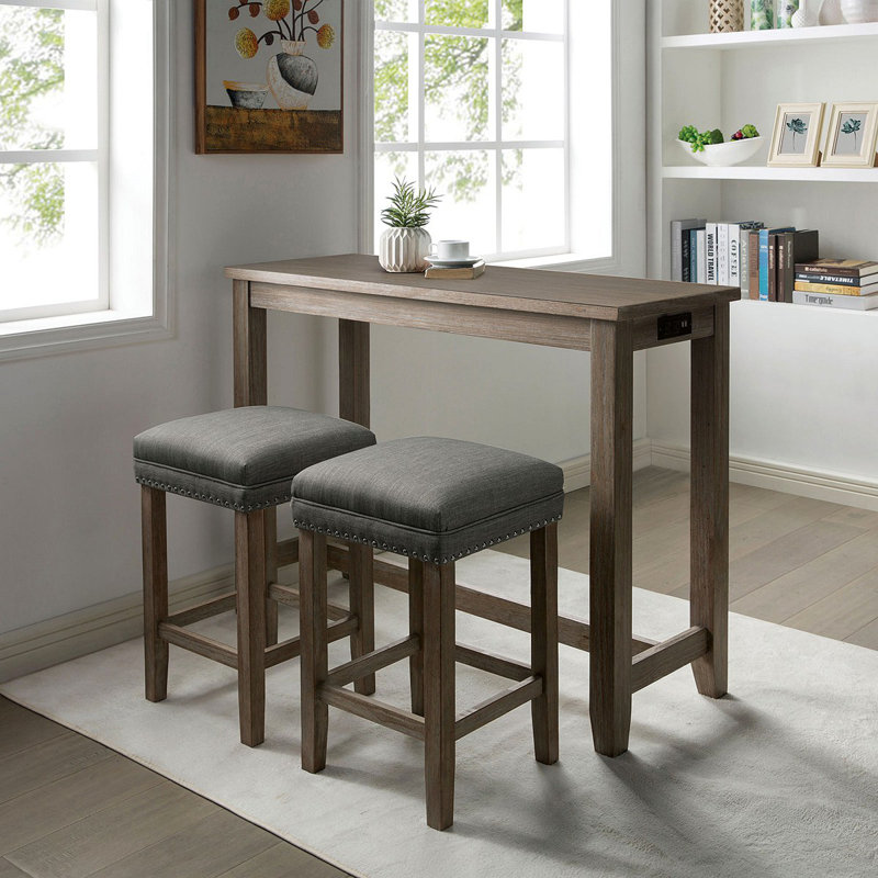 Ensemble de table de salle à manger 3 pièces à hauteur de comptoir Halethorpe, Gris, Brown