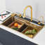 Brushed Gold LED Kitchen Sink Set Stainless Steel Single Large Bowl Inset Mixer Tap Waste Kit