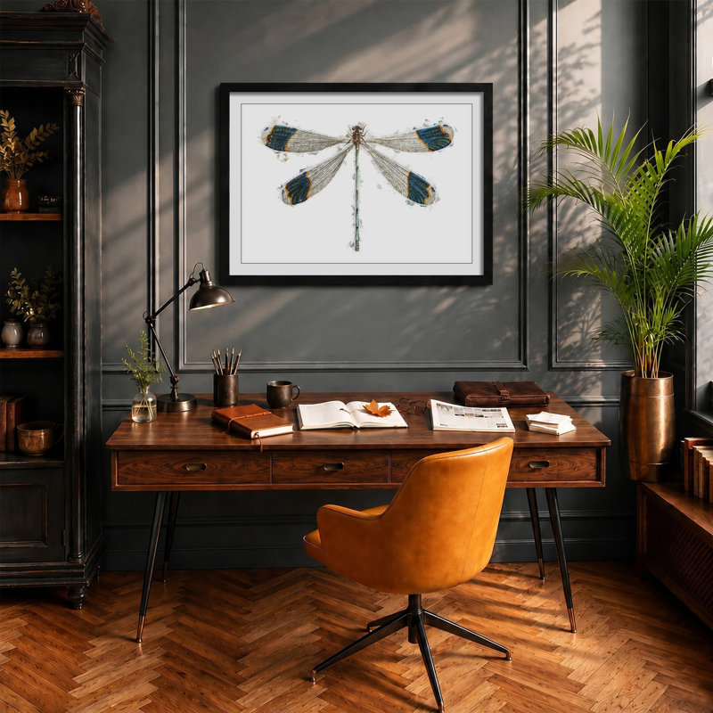 Blue Tipped Dragonfly by George Shaw - Framed Print, 48cm H x 65cm W x 2cm D, Black Framed