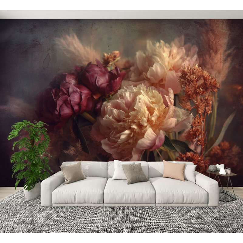 Papier peint adhésif rétro vintage Moody Botanical Oil Art, tons de bourgogne riche, 69 po x l 96 po, amovible, papier mural en PVC, décoration murale auto-adhésive pour chambre à coucher, bureau à domicile