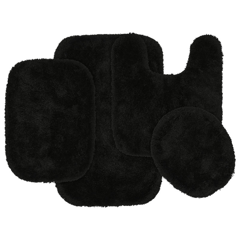 Billy-Dean Nylon Luxury 4 Piece Bath Rug Set with Non-Slip Backing, Black