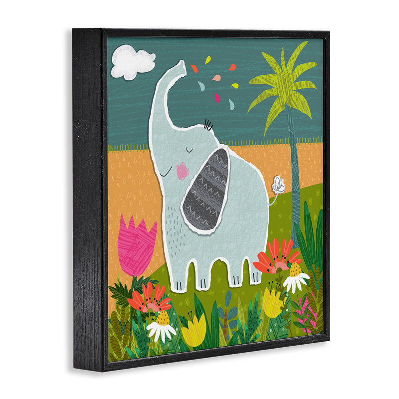 Scène d'éléphant tropical encadrée par Tina Finn, H 12 po x l 12 po, Giclée encadrée noir minuit
