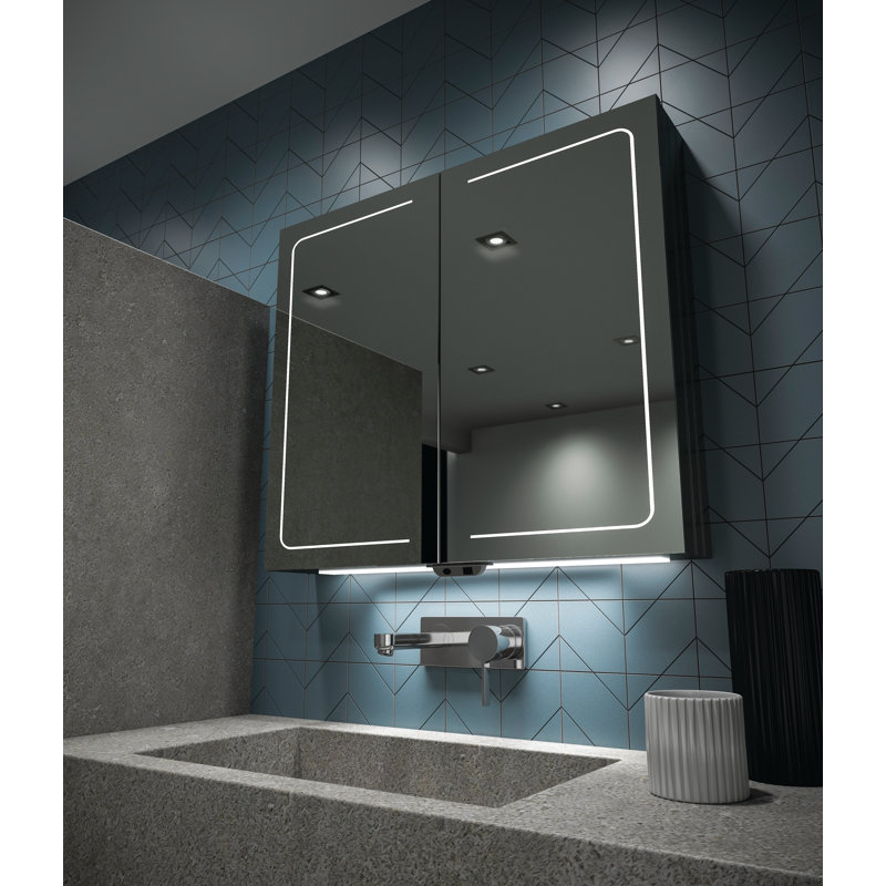 Vapor 600mm W 700mm H Surface Frameless Medicine Cabinet Mirror 6 Adjustable, 70cm H x 80cm W x 12.2cm D, Horizontal
