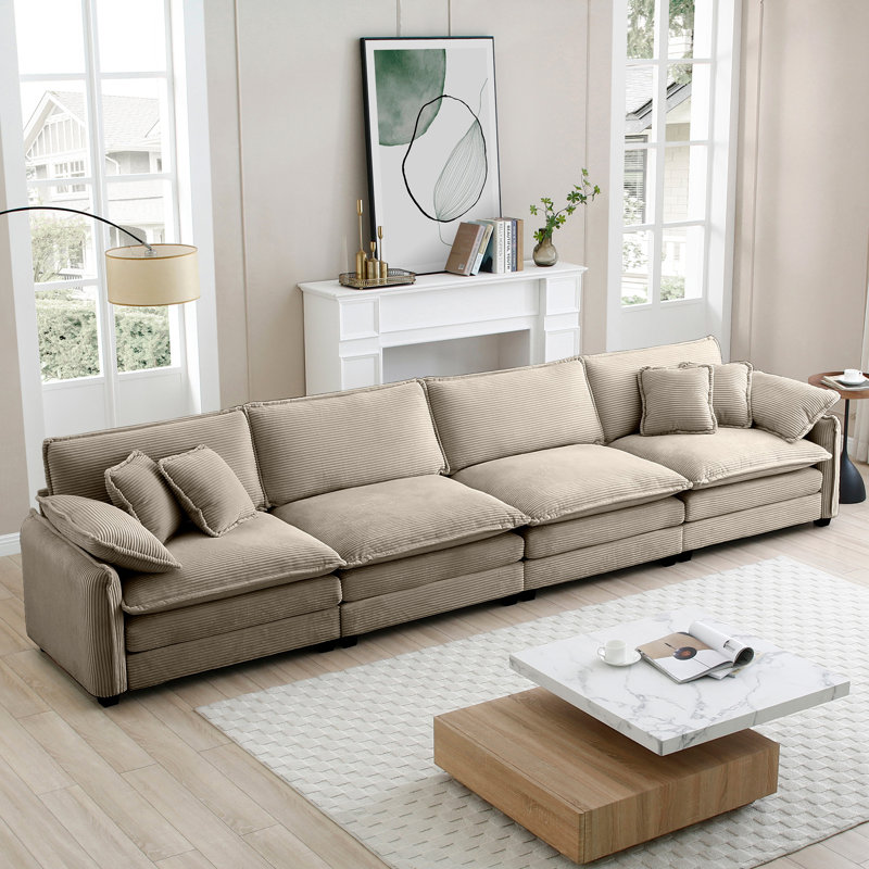 Canapé Bequette, H 34 po x l 150 po x P 34,5 po, 4, Velours côtelé brun clair
