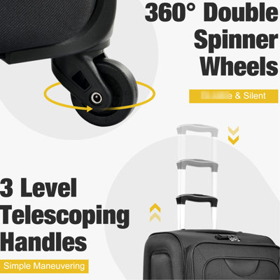 Lightweight 3 Piece Luggage Including Expandable Cases & Duffel - Tsa Lock, Spinner Wheels, Black Handbag Lightweight,