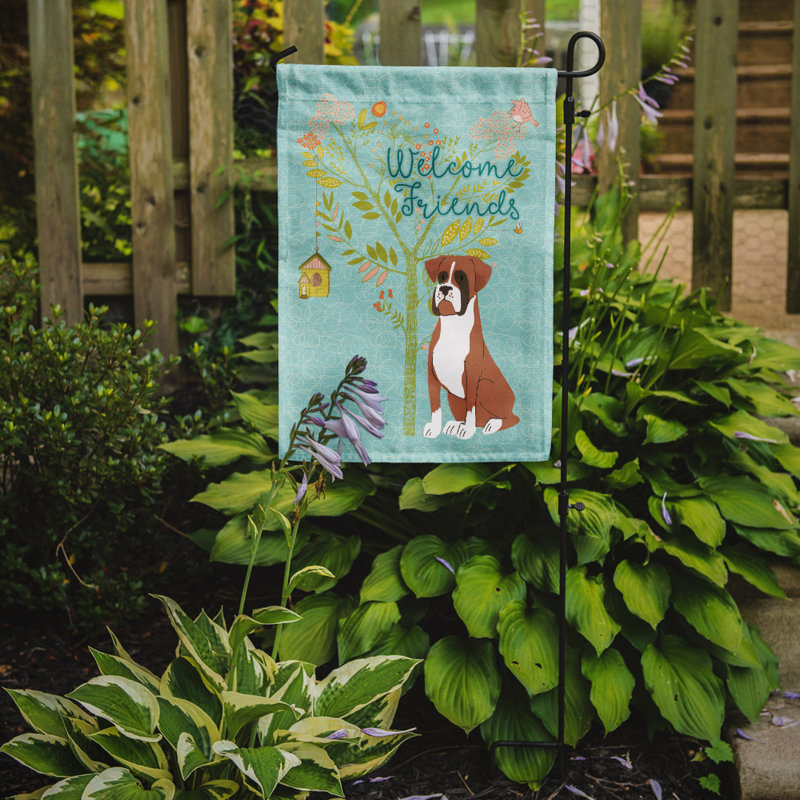 « welcome », un polyester de 2 côtés en polyester de 15 x 11 po drapeau de jardin, Boxer fauve