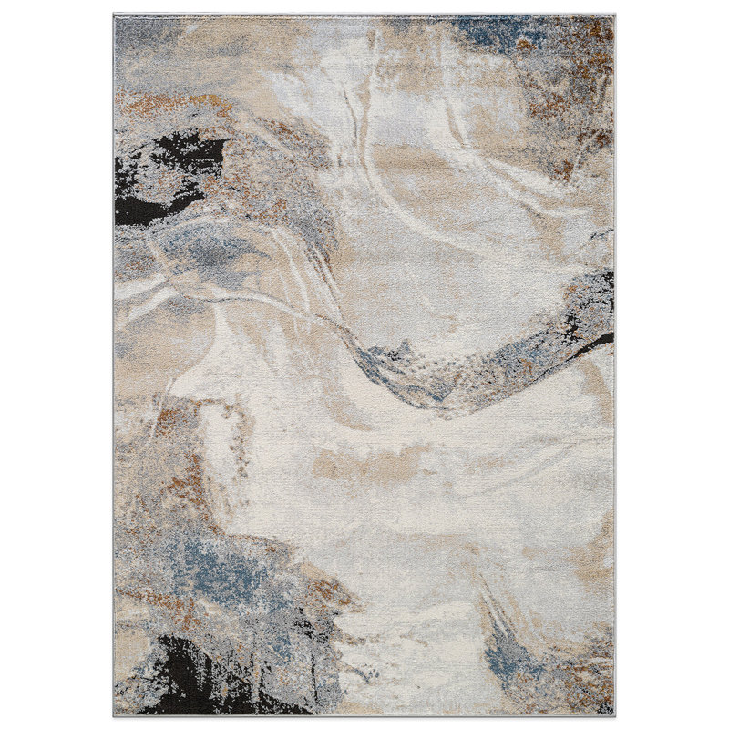 Tapis beige Desert Drift - motif abstrait, facile à nettoyer, Rectangle 4pi x 6 pi