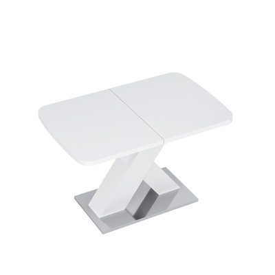 Stretchable Square Dining Table, White Surface And Steel Base, 220 Lbs Bearing Load With Weight Capacity