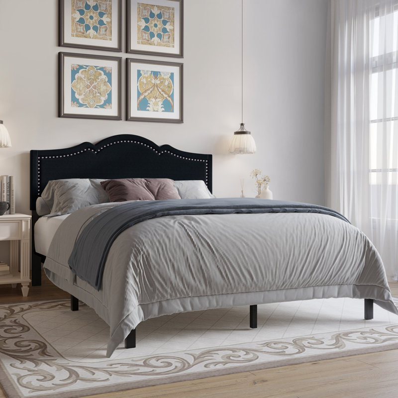 Katin Upholstered Platform Bed, Full, Charcoal Gray