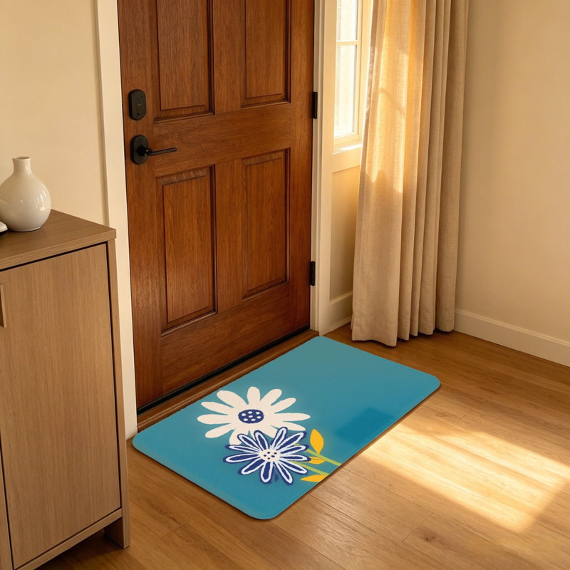 Tapis d'entrée de jardin rectangulaire floral bleu sarcelle, 20 po x 32 po, pour patio