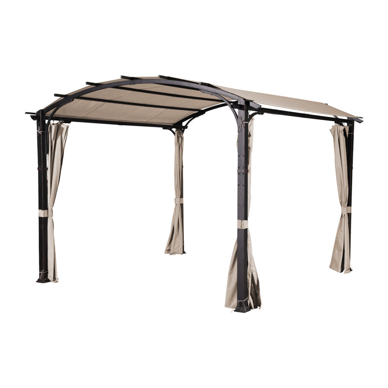 10' x 10' Outdoor Arched Pergola with Canopy & Privacy Curtains – Heavy-Duty Steel Frame for Patio & Backyard-Beige