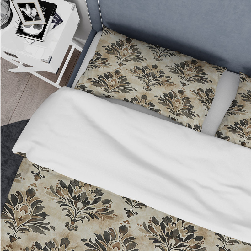 Ensemble de housse de couette transitionnelle brun gris damassé Glamour I, Housse de couette très grand et 2 très grandes t
