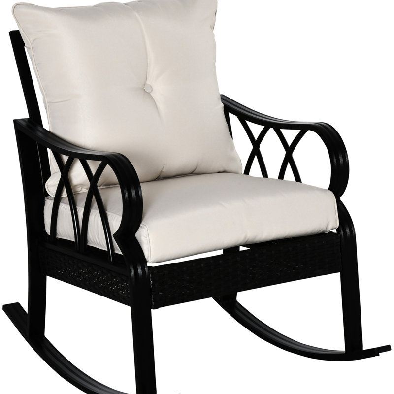 Chaise berçante Backyard, siège de véranda en aluminium Look. Coussin confortable, fabrication stable, siège de détente extérieur avec résistance - berçant, style, kaki