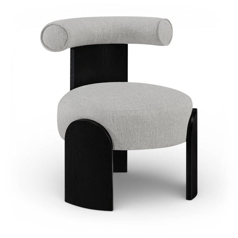 Fauteuil d'appoint rembourré Calder, Noir, Tissu gris texturé en lin
