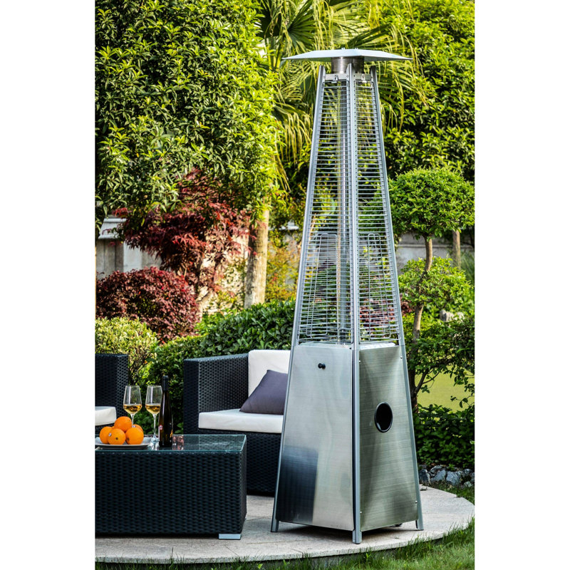 Chauffe-terrasse en acier inoxydable 40000BTU, innovation en tube de verre de quartz, attrait visuel de la flamme, température réglable, roues mobiles