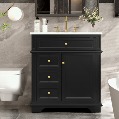 Bathroom Vanity with Sink, Three Drawers and Door Shelf