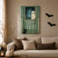 Art mural sur toile Halloween fantôme blanc et chat noir sur fond bleu sarcelle-1896230429
