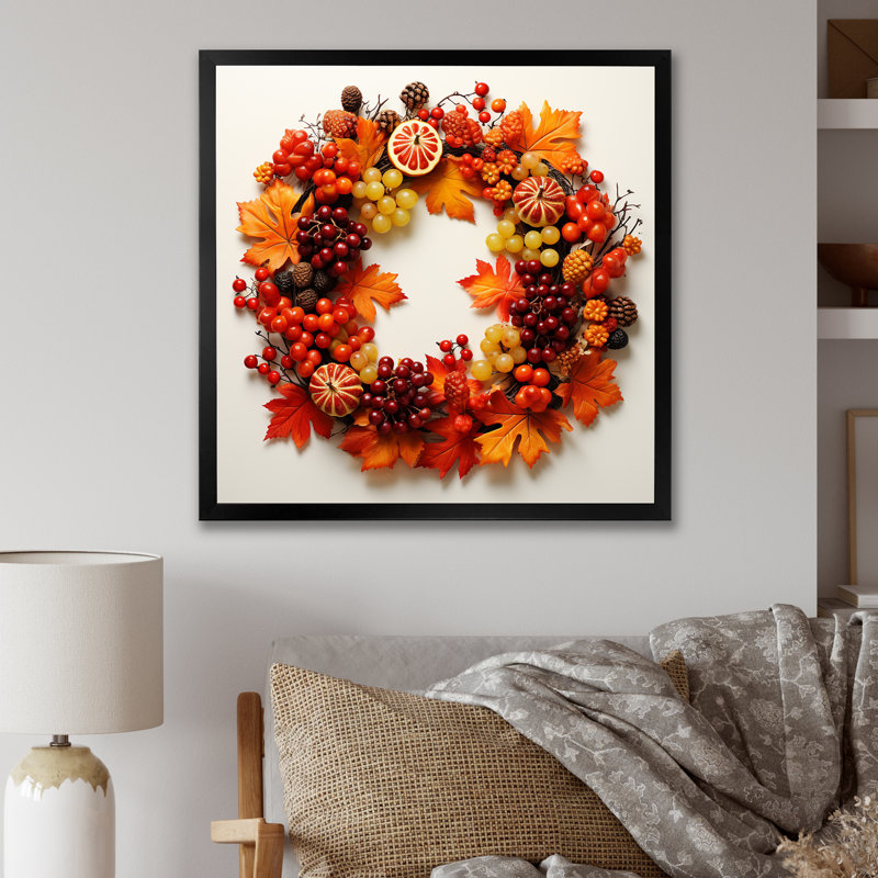 Orange récolte couronne de Noël hiver - couronne d'art mural, Cadre simple noir, H 16 po x l 16 po x P 1 po