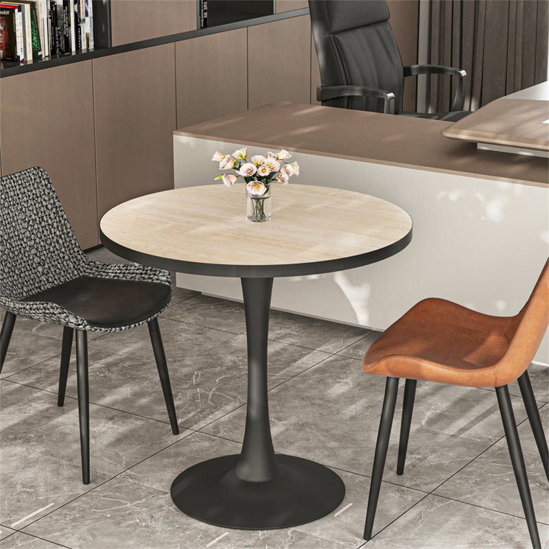 Round Marble Dining Table Mid-century Table With Metal Pedestal Base, Modern Leisure Table For Small Space Kitchen Dining Room, Easy Assembly, Waterproof Design