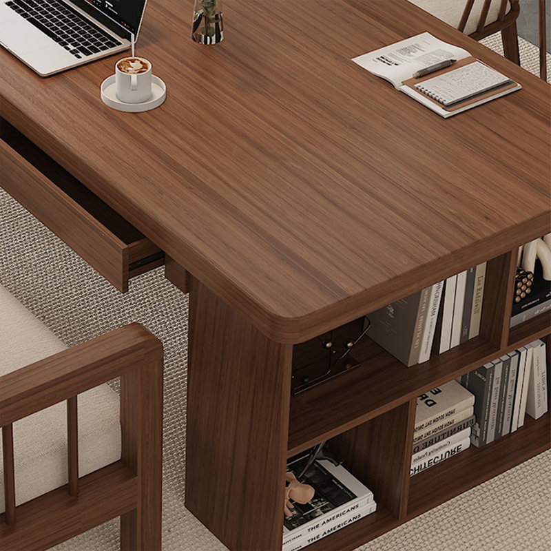 Bureau rectangulaire en noyer massif avec 6 tiroirs, H 29,53 po x l 62,99 po x P 27,56 po